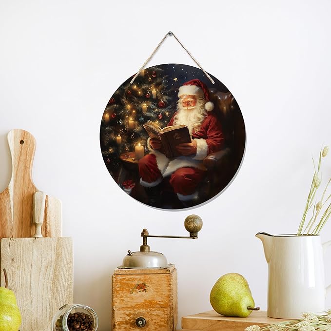 CGBHW Christmas Santa Wooden Sign, Rustic Xmas Santa Bookish Hanging Sign Wall Decor for Library Reading Nook Corner Room Home, xxx Door Decor 12 x 6 Inch