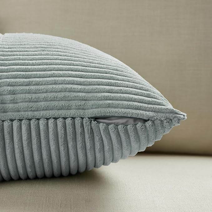 Fancy Homi 4 Packs Grey Blue Decorative Throw Pillow Covers 16x16 Inch for Couch Bed Sofa, Rustic Farmhouse Boho Home Decor, Soft Cross Patchwork Corduroy Textured Square Cushion Case 40x40 cm