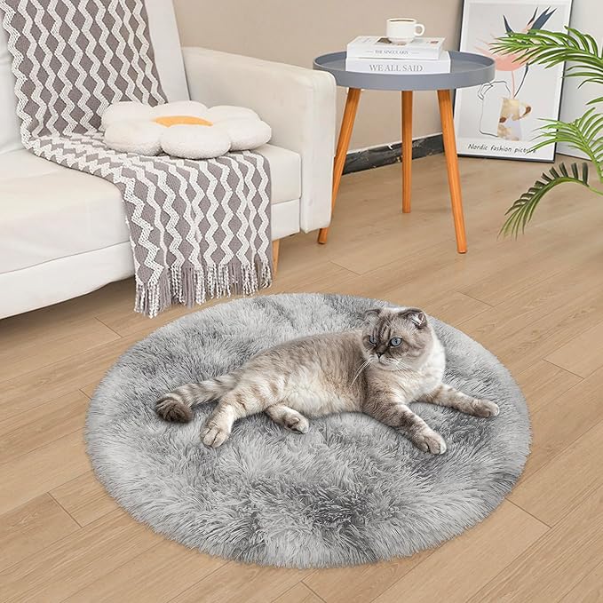 Tie Dye Grey Round Rugs Small 3x3 ft Fluffy Circle Rug Furry Carpet Shaggy Circular Fuzzy Plush Area Rug for Girls Bedroom Kids Room Living Room Nursery Cute Room Decor Pet mat Doormat