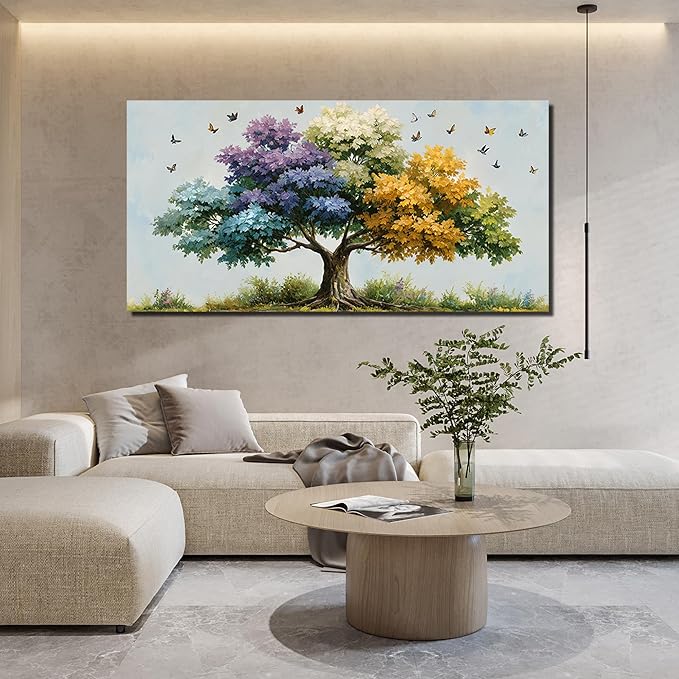 Kepgonegu Large Tree of Life Wall Art for Living Room Landscape Canvas Prints Colorful Butterfly Art for Bedroom Home Office Size 29x59