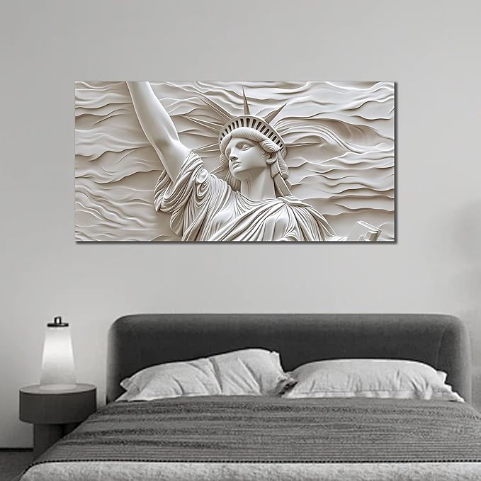 Trogonup White Statue of Liberty Canvas Wall Art for Living Room Large Modern Canvas Prints Abstract Artwork for Bedroom Home Office Women 24"x48"