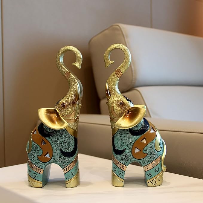 Gold Elephant Statue and Small Figurine for Home Decor