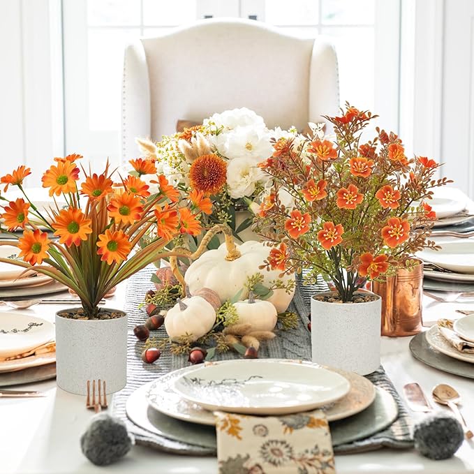 Uieke 4PCS Fall Tabletop Decor Fall Fake Potted Plants Autumn Mini Small Artificial Potted Plants for Fall Harvest Wedding Table Centerpiece Farmhouse Home Office Shelf Thanksgiving Decor