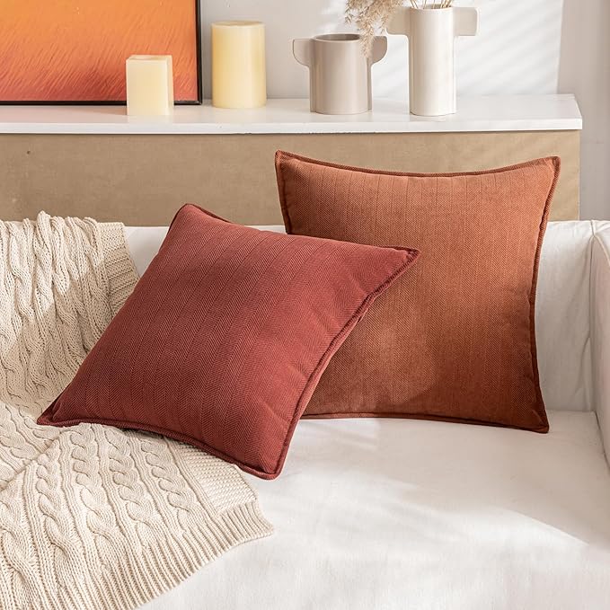 MIULEE Fall Pack of 2 Rust Decorative Pillow Covers 22x22 Inch Chenille Luxurious Couch Throw Pillows Farmhouse Cushion Covers Euro Shams with Elegant Design for Sofa Bedroom Living Room Home Decor