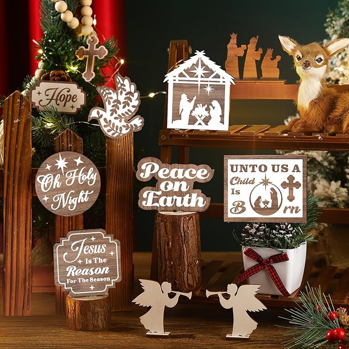 17 Pcs Christmas Tiered Tray Decor Set Winter Tiered Tray Decorations Farmhouse Tabletop Centerpiece Christmas Wooden 3D Sign for Xmas Home Buffalo Plaid Rustic Table Decoration(Rustic)