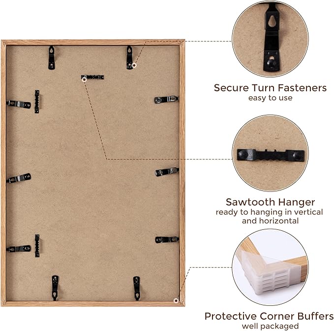 13x19 Picture Frame, Solid Oak Wood Frame 13 x 19 Frame for Wall, 13"x19" Photo Frame with Tempered Real Glass, 13x19 Picture Frame Matted to 11x17, Rustic Wooden 13x19 Poster Frame