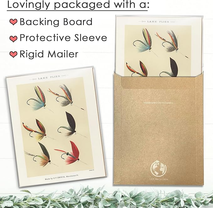 Vintage Fly Fishing Art Prints (Set of 4) - Unframed - 11x14 | Great Gift for Fisherman - Reproductions of Vintage Fishing Lure Drawings - Rustic Decor