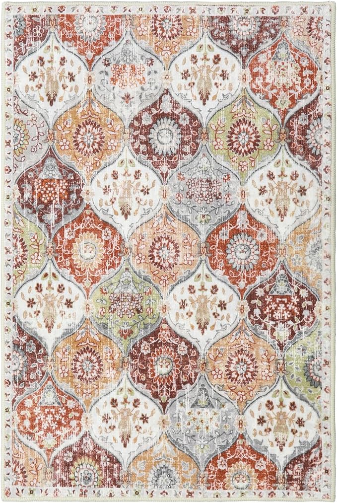 Lahome Moroccan Trellis Washable Orange Rug, 2x3 Entryway Rugs for Kitchen Bathroom, Non-Slip Indoor Door Mat Ultra-Thin, Small Throw Carpet for Bedroom Entry, Orange/Terracotta