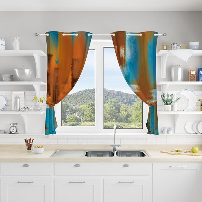Asuexpect Rust Curtains 2 Panels Abstract Curtain Room Darkening Grommet Window Treatments Modern Decorative for Bedroom Living Room, 26x36 Inches