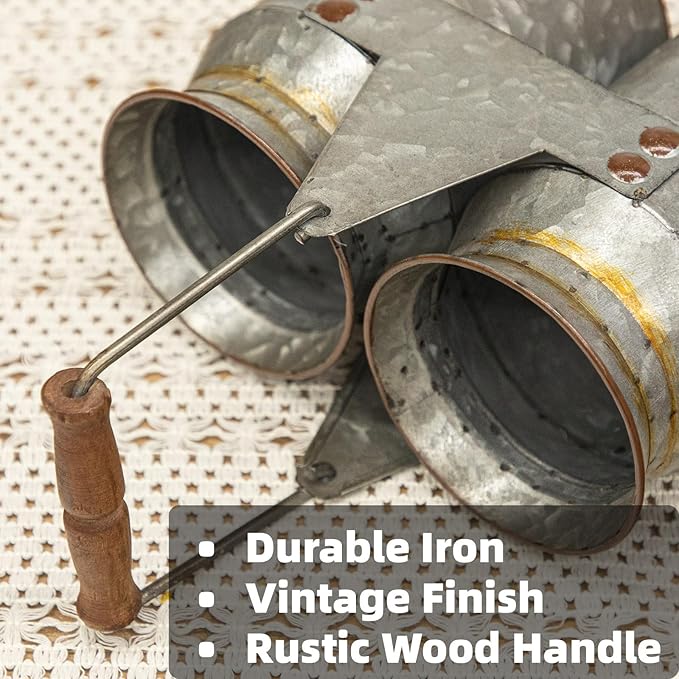 Set of 2 Rustic Galvanized Metal Planters, Flower Vases for Dried Flowers or Succulents, Farmhouse French Country Buckets for Wedding, Office, Home Decor, 8x4x6.75 Inch