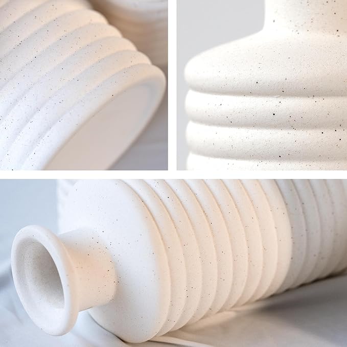 Ceramic Vase Set, Cream White Vases Home Decor, Boho Rustic Farmhouse Vase for Pampas Grass Fresh Flowers, Modern Vases for Living Room, Bedroom, Bathroom, Entryway, Dresser Table Decor
