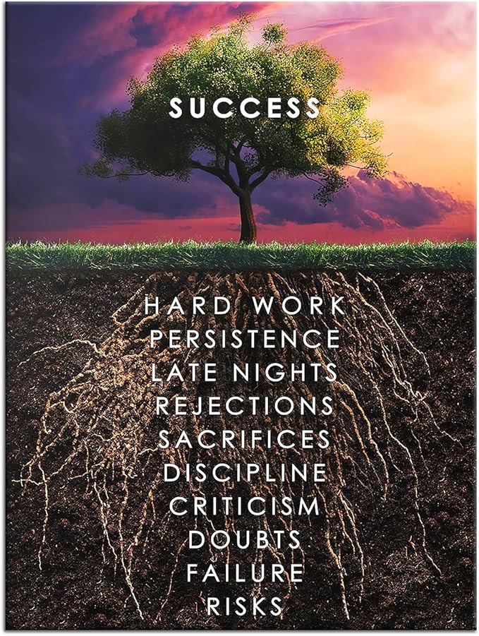 Wall Art Success Tree Hd Printed Pictures Canvas Inspirational Motivation Entrepreneur Quotes Artwork Posters Home Painting Frame For Living Room Gym Decor Ready to Hang [24''W x 18''H]