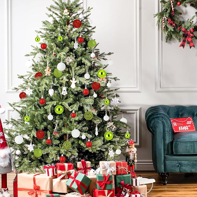 Christmas Balls Tree Ornaments, Shatterproof Christmas Decorations Set with Reusable Hand-held Gift Package for Holiday Xmas Tree Decor(Red, Green & White)