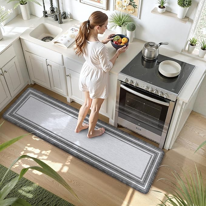 KIMODE Kitchen Mats for Floor Cushioned Anti Fatigue, Farmhouse Kitchen Runner Rug, Non Slip Kitchen Floor Mat, Comfort Padded Standing Desk Mat for Sink Laundry Office Gray 20"x71"
