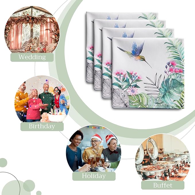 Maison d' Hermine Cloth Napkins Set of 4 100% Cotton Everyday Reusable Square Napkins Cloth Washable, Dinner, Party, Wedding, Restaurant, Spring/Summer (Tropiques, 20" x 20")