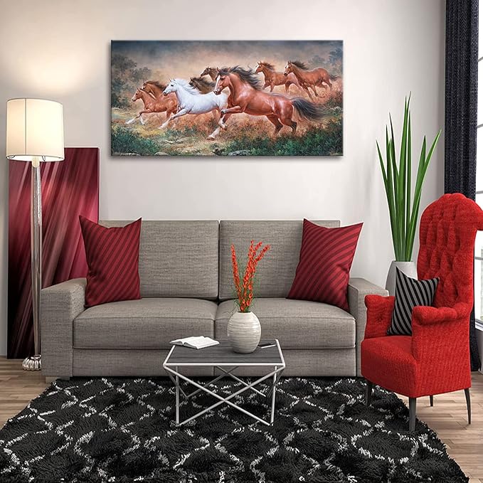 Yxbhhym Large Horse Wall Art Pictures Animal Canvas Prints Eight Running Horses Paintings Posters Horses Artwork for Wall Office Decor Living Room Home Decorations Framed Wall Art -20x40inches