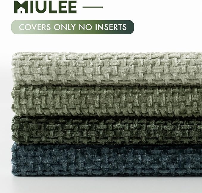 MIULEE Pack of 4 Couch Throw Pillow Covers 16x16 Inch Green Forest Soft Decorative Chenille Pillow Covers Farmhouse Accent Cushion Covers for Boho Home Decor Spring Sofa Bedroom Living Room
