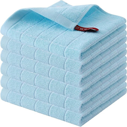 Homaxy 100% Cotton Terry Kitchen Dish Cloths, Ultra Soft and Absorbent Dish Towels for Kitchen, Suitable for Drying and Washing Dishes, 6 Pack, 12 x 12 Inches,Sky Blue