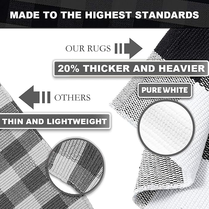 KOZYFLY Buffalo Plaid Area Rugs 2x3 Ft Black and White Checkered Rug Washable Front Door Mat Hand Woven Cotton Outdoor Rug Small Rug for Front Porch Kitchen Entryway Patio Bathroom