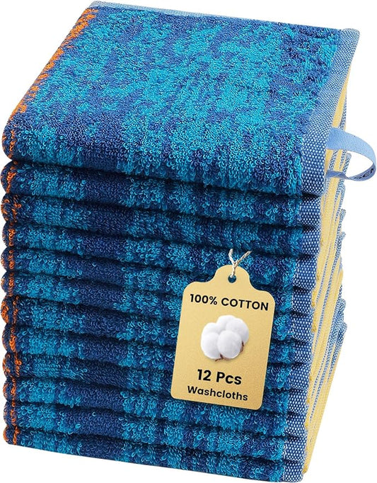 SEMAXE 100% Cotton Washcloths 12-Pack, 13 × 13 Inch Soft Luxury Face Towels – Super Absorbent & Quick-Dry, Premium Cloth with Hanging Loop, Oeko-TEX Certified, Gift-Ready Box