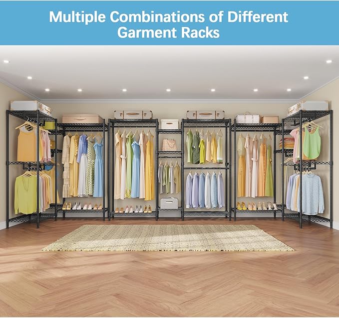VIPEK Classic V6 Wire Garment Rack Heavy Duty Clothes Racks with Shelves, Freestanding Portable Wardrobe Closet Rack for Hanging Clothes Closet System 68.9" L x 15.7" W x 76.4" H, Load 850LBS, Black