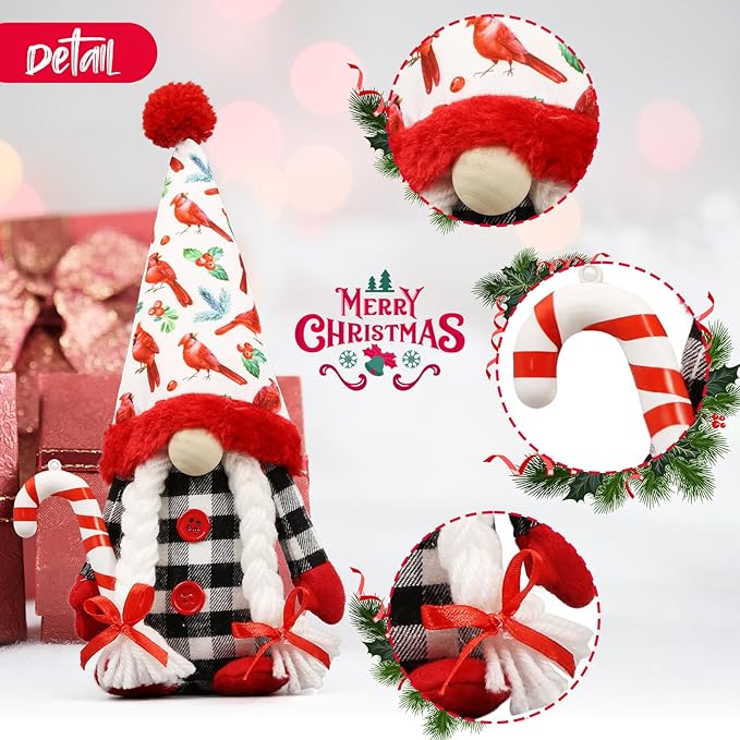 Christmas Red Cardinal Gnomes Decorations for Home, Indoor, Office- Xmas Gnomes Plush Doll - Christmas Elf Decoration Swedish Tomte- Red Cardinal Decor for Table - Gnomes Gifts for Women