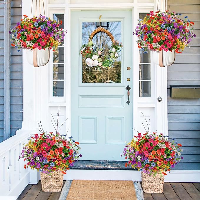 Agusbagli 72 Bundles Artificial Flowers Outdoor UV Resistant Fake Flowers No Fade Faux Plastic Greenery Shrub Plants for Wedding Home Garden Window Box Fireplace Thanksgiving Christmas Decor, Mix