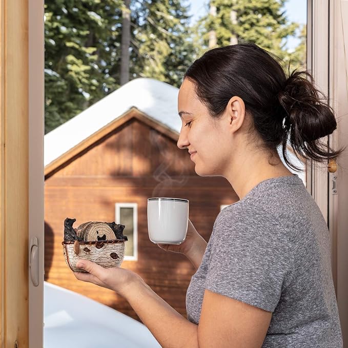 Bear Coasters Set of 6 Full Size Rustic Coasters in Handmade Canoe with Adorable Black Bear Figurines | Black Bear Log Cabin Decorations, Rustic Lodge Decor for The Home