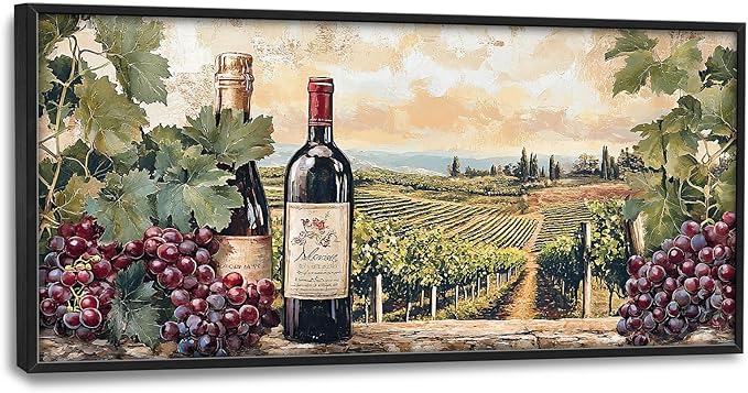 Large Wine Framed Wall Art for Living Room, Large Kitchen Canvas Wall Decor, Vintage Grapes Canvas Pictures Painting, Modern Artwork for Kitchen Bedroom Office 60L'' × 30W''