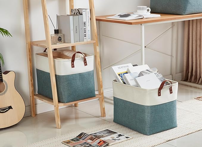 DECOMOMO Fabric Storage Basket Large Closet Storage Bins for Toys Nursery & Laundry Storage (Green & White, XXL - 3 Pack)