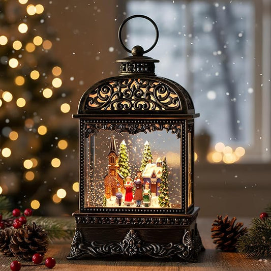 Christmas Snow Globe, Lighted Church Family Choir Scene, Musical Snow Water Lantern Swirling Glittering Holiday Decoration and Gift for Family Children or Friends