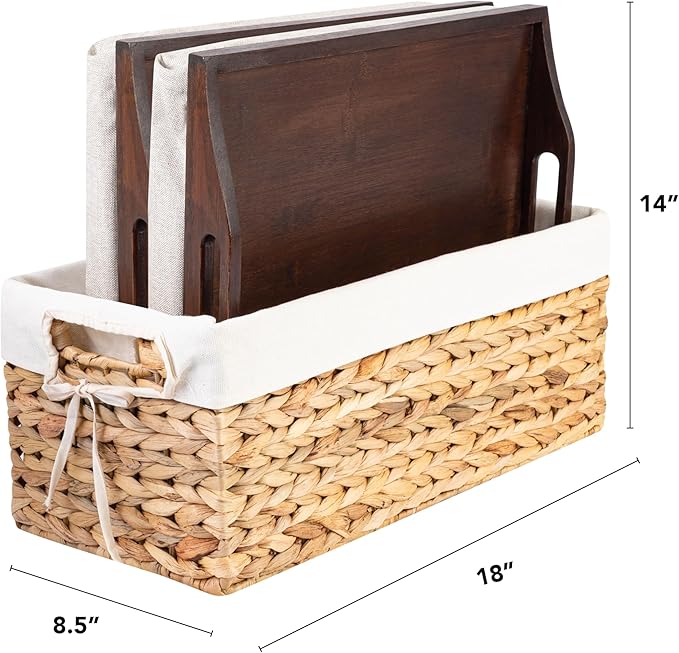 ROSSIE HOME Bamboo Wood Bed Tray, Lap Desk - Set of Two - with Hyacinth Storage Basket - Java - Fits up to 15.6 Inch Laptops - Style No. 70102