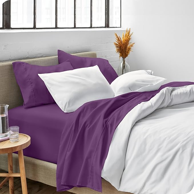 Bare Home King Sheet Set - Luxury 1800 Ultra-Soft Microfiber King Bed Sheets - Double Brushed - Deep Pockets - Easy Fit - 4 Piece Set - Bedding Sheets & Pillowcases (King, Plum)