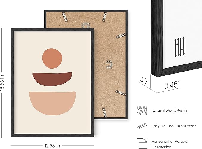 HAUS AND HUES Boho Wall Art Minimalist Wall Decor - Boho Art Prints Neutral Poster, Geometric Art Mid Century Modern Wall Art Wall Decor, Sun Semi Circle (Black Framed, 12x16)