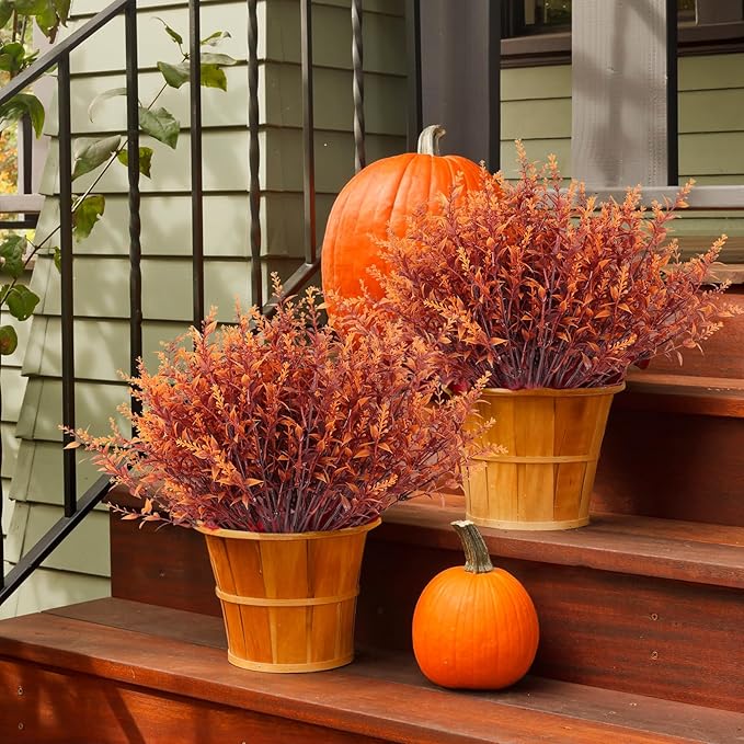 RECUTMS Artificial Fall Outdoor Plants Faux Lavender Flowers Fake Greenery 12 Bundles UV Artificial Flowers for Outside Fake Lavender Plants Faux Greenery for Garden Patios Fall Wedding (Brown)