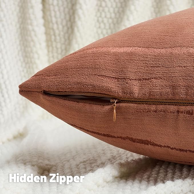 FUTEI Rust Chenille Decorative Throw Pillow Covers 20x20 Inch Set of 2,Soft Embossed Striped Textured Cushion Case,Modern Home Decor for Couch Bed Living Room