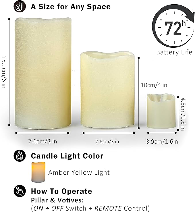 FURORA LIGHTING Ivory Real Wax Flameless Candles with Remote and Timer, 4 Pillars and 4 Votives Pack of 8, Flameless Flickering Candles for Home Décor, Battery Included