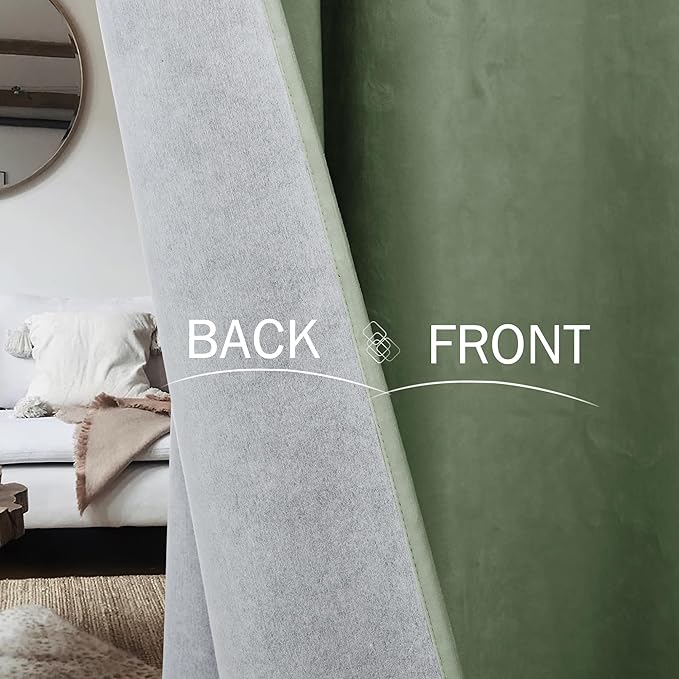 StangH Sage Green Velvet Curtains 108 inches Long, 100% Blackout Thermal Insulated Window Drapes Elegant Heavy Thick Home Decor Panels for Living Room, W52 x L108, 2 Panels