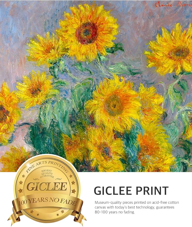 DECORARTS - Bouquet of Sunflowers Claude Monet Art Reproduction. Giclee Print& Museum Quality Framed Art for Wall Decor. Framed size: 26x22