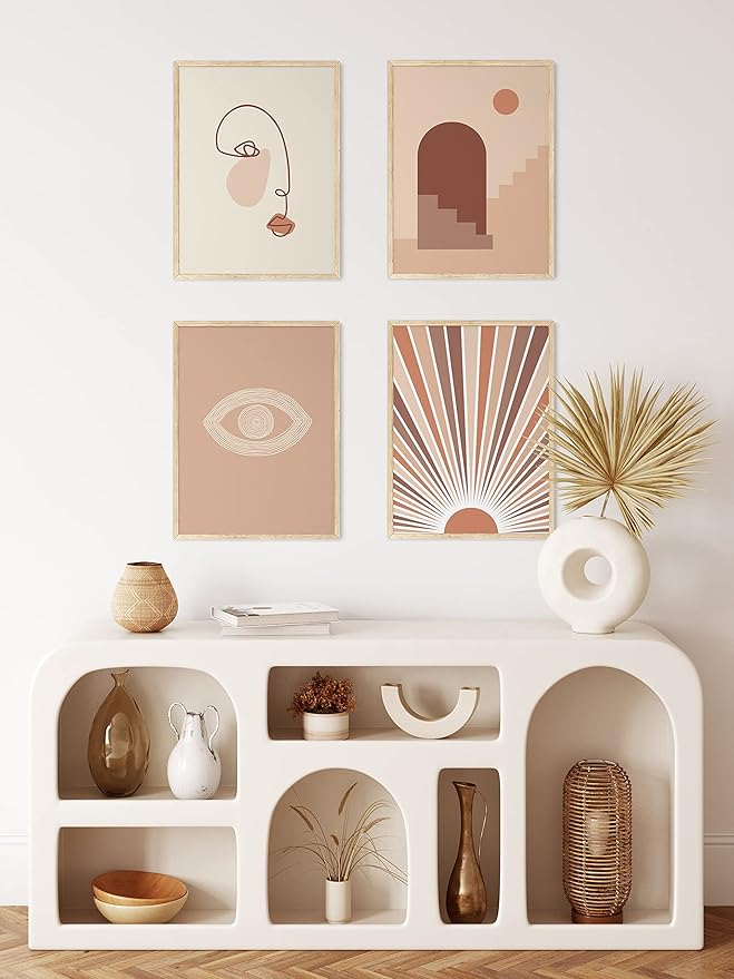 HAUS AND HUES Boho Art Prints Minimalist Decor - Boho Wall Art Mid Century Modern Decor, Minimalist Wall Art, Modern Art Wall Prints, Sun and Two Staircases (Unframed, 12x16)