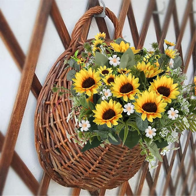 HUAESIN Artificial Flowers Fake Sunflowers 8 Bunches Silk Summer Flowers Faux Sunflower Arrangements for Table Centerpieces Home Kitchen Office Windowsill Hanging Wedding Decor