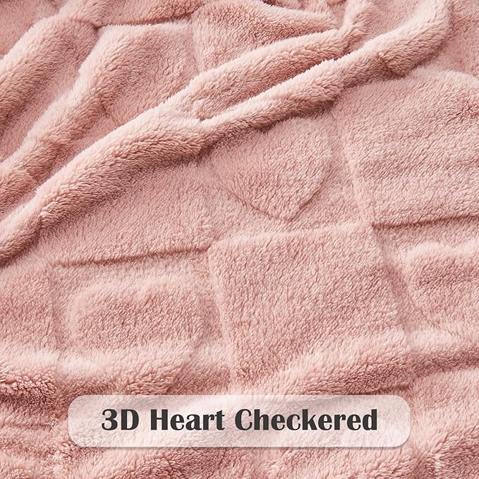 NEWCOSPLAY Super Soft Twin Blanket Pink Love Premium Silky Flannel Fleece 3D Heart Checkered Lightweight Bed Blanket All Season Use (Pink Love, Twin(60"x80"))
