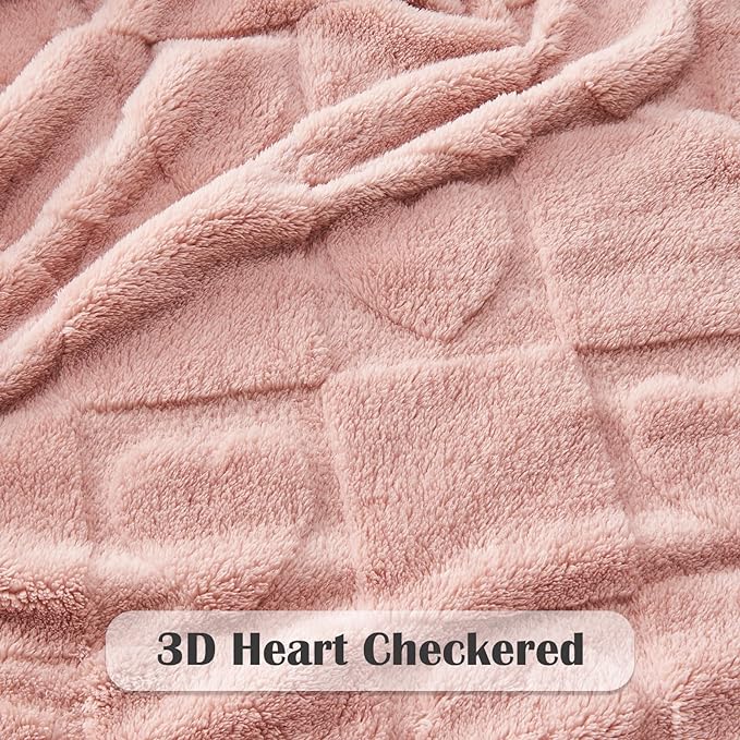 NEWCOSPLAY Super Soft Throw Blanket Pink Love Premium Silky Flannel Fleece 3D Heart Checkered Lightweight Bed Blanket All Season Use (Pink Love, Throw(50"x70"))