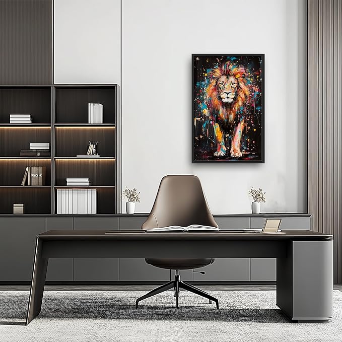 Lovira Graffiti Colorful Lion Large Wall Art Animal Canvas Wall Decor Pictures Prints Painting Framed Vertical Artwork for Living Room Bedroom Bathroom Men 24"x36"