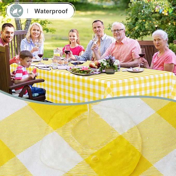 misaya Rectangle Waterproof Vinyl Table Cloth, Buffalo Flannel Backed Tablecloth, Wipeable Plastic Table Cover for Dinner, Kitchen, Outdoor (54" x 78", Yellow and White)