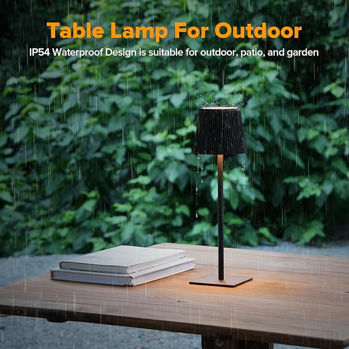 LUTEC 2 Pack Cordless Table Lamp,6000mAh Rechargeable Battery Operated Desk Lamp,Two Adjustable Heights,Waterproof, Touch Control & 3 Color Stepless Dimming for Restaurant/Bedroom/Bars/Outdoor (Black)
