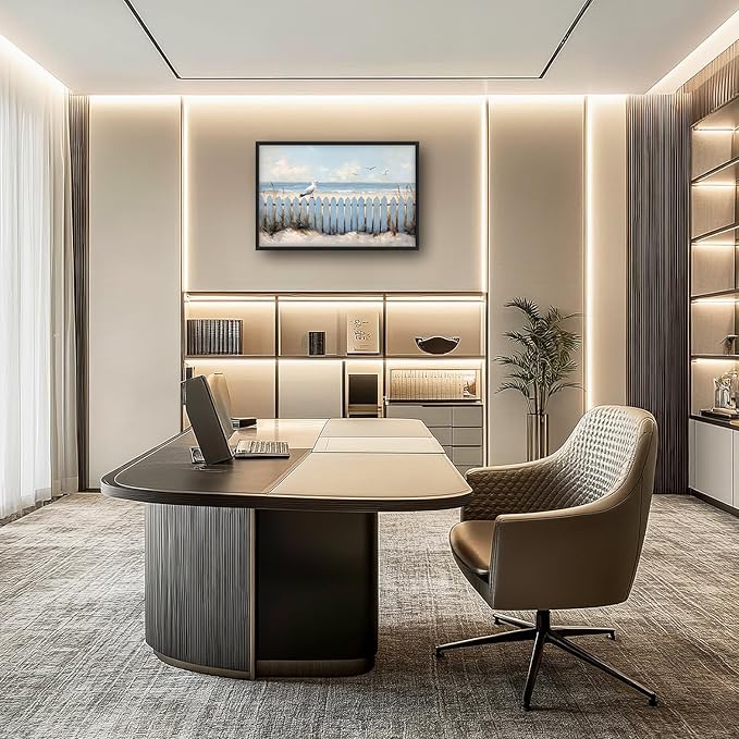 Flintis Large Ocean Beach Framed Wall Art Beach Seagull Pictures Wall Decor Abstract Natural Landscape Canvas Painting Print Artworks Framed for Living Room Bathroom Master Bedroom 36L X 24W