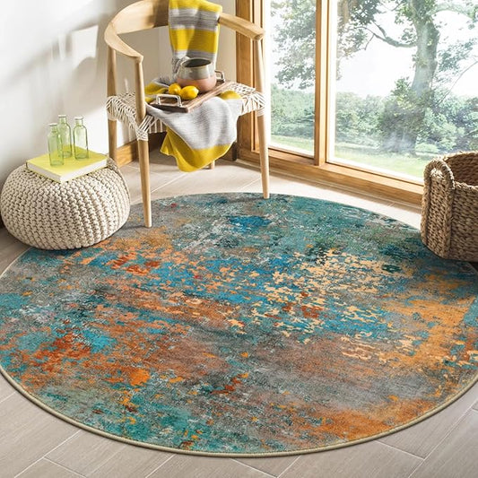 Lahome Modern Abstract Round Rug - 4Ft Colorful Rugs for Entryway Small Bathroom Rugs Washable 4x4 Circle Mat, Contemporary Indoor Floor Accent Carpet for Kitchen Bedroom Family Room Decor