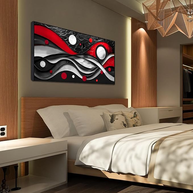 Ouzzlie Abstract Art Wall Decor Large Black and White Canvas Wall Art Red Artwork for Bedroom 24" x 48"