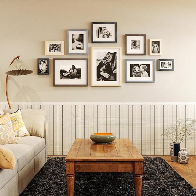 Egofine 8x10 Picture Frame Set of 4, Made of Solid Wood Multicolor Photo Frames Covered by Plexiglass 4x6 and 5x7 with Mat or 8x10 without Mat, for Table Top Display and Wall Mounting Mixed Colors